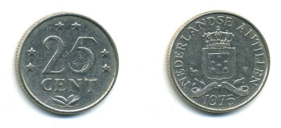Нидерландские Антилы 25 центов 1975 Юлиана (1948-1980) KM 11 никель 46-1237
