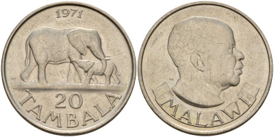 Малави 20 тамбал 1971 KM 11 медно-никель 4140-612