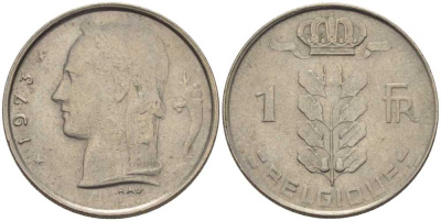 БЕЛЬГИЯ 1 ФРАНК 1973 BELGIQUE, БОДУЭН I (1951-1993) KM 142.1 медно-никель 202-1047