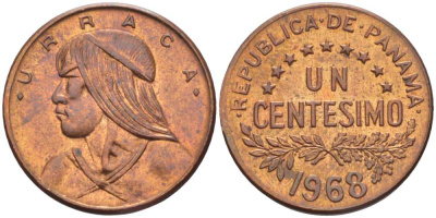 Панама 1 сентесимо 1968 Уррака KM 22 бронза UNC 4516-242