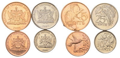 Тринидад и Тобаго набор из 4 монет (1, 5, 10, 25 центов) 2006, 2007 и 2008 KM 29, 30, 31 и 32 UNC 4669-861-864