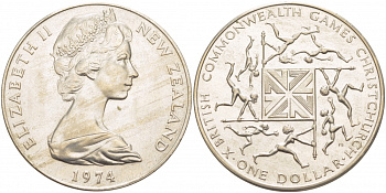 Новая Зеландия 1 доллар 1974 X Игры Британского Содружества наций, Елизавета II (1952-2022) KM 44 медно-никель UNC 107-532