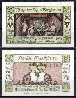 Штасфурт (Пруссия, Саксония) 25 пфеннигов 1921 Mehl Grabowski 1256.2b-1/6 бумага UNC (пресс) 7556-67-2-2