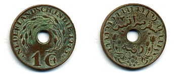 Нидерландская Восточная Индия 1 цент 1945 D KM 317 бронза 56-1137