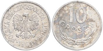 ПОЛЬША 10 ГРОШЕЙ 1965 MW KM АА47 алюминий 4516-1251