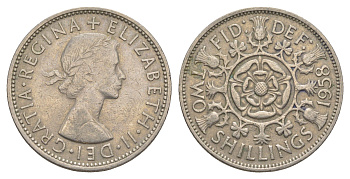 Великобритания 2 шиллинга (флорин) 1958 Елизавета II (1952-2022) KM 906, Spink 4146 медно-никель 4637-113