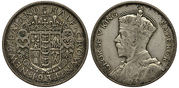 Новая Зеландия 1/2 кроны 1934 Георг V (1910-1936) KM 5 серебро 272-833