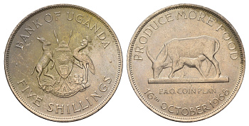 Уганда 5 шиллингов 1968 ФАО KM 7 медно-никель UNC 4537-1033
