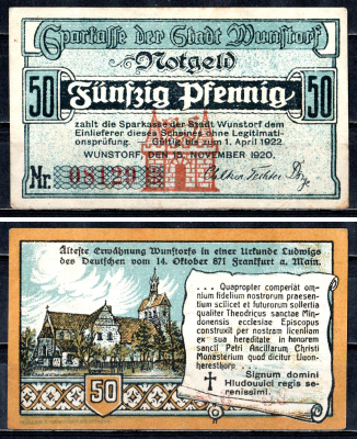 Вунсторф (Пруссия, Ганновер) 50 пфеннигов 1920 2193-12-1-2