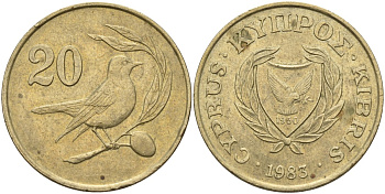 Кипр 20 центов 1983 птичка KM 57.1 никель латунь 4140-713
