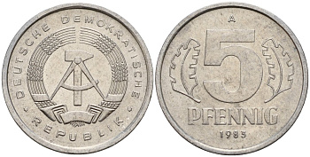 ГДР 5 пфеннигов 1983 A KM 9.2 алюминий 3309-941