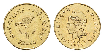 Новые Гебриды 1 франк 1975 KM 4.2 медь алюминий никель UNC 53-216