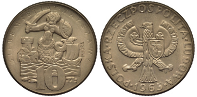 Польша 10 злотых 1965 MW, 700 лет Варшаве, проба, probe KM Pr 133 медно-никель  UNC 1523-415