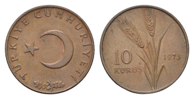 Турция 10 курушей 1973 KM 891.2 бронза 4675-652