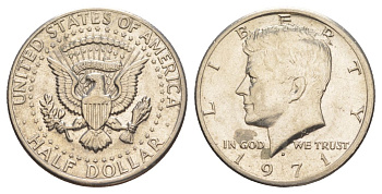 США 1/2 доллара (50 центов) 1971 D, Джон Кеннеди KM 202b медь плакированная медно-никелем aUNC 215-1246