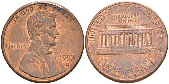 США 1 цент 1993 D, Авраам Линкольн KM 201b цинк плакированный медью UNC 187-661