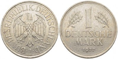 ФРГ 1 МАРКА 1977 J J.385, KM 110 медно-никель 3856-137