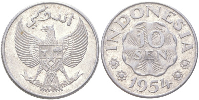 Индонезия 10 сенов 1954 KM 6 алюминий UNC 4143-923