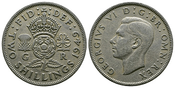 Великобритания 2 шиллинга (флорин) 1949 Георг VI (1936-1952) KM 878, Spink 4107 медно-никель 4381-1236