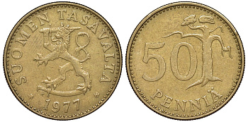 Финляндия 50 пенни 1977 KM 48 алюминиевая бронза 4176-143