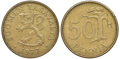 Финляндия 50 пенни 1977 KM 48 алюминиевая бронза 4176-143