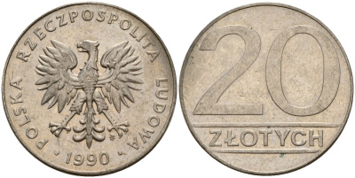 Польша 20 злотых 1990 MW KM 153.2, Parchimowicz 255b медно-никель 4156-926
