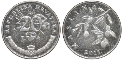 Хорватия 20 лип 2011 олива, легенда на хорватском KM 7 сталь плакированная никелем aUNC 4516-217