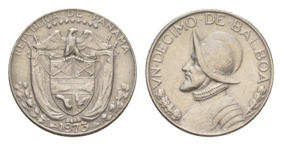 Панама 1/10 бальбоа (10 сентесимо) 1973 KM 10 медь плакированная медно-никелем UNC 4644-149