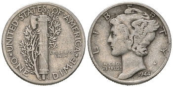 США 10 центов (дайм) 1944 KM 140 серебро 3334-1268