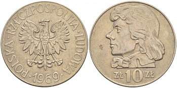 Польша 10 злотых 1969 MW, Тадеуш Костюшко KM 50a медно-никель 4519-1027