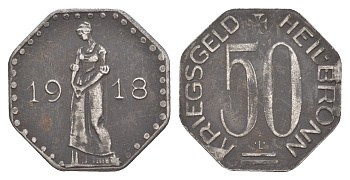 Хейльбронн 50 пфеннигов 1918 Funck 204.2, Men05 11235.2, Men18 14079.2 железо 4637-1233