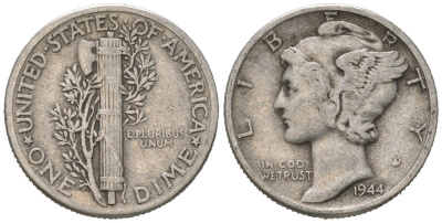 США 10 центов (дайм) 1944 KM 140 серебро 3334-1268