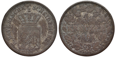 Бавария 1 крейцер 1861 Максимилиан II (1848-1864) KM 473 серебро 75-1662