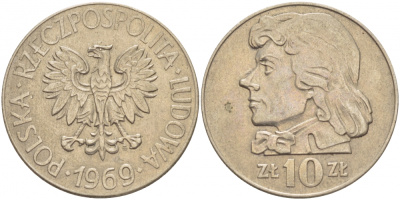Польша 10 злотых 1969 MW, Тадеуш Костюшко KM 50a медно-никель 4519-1027