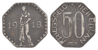 Хейльбронн 50 пфеннигов 1918 Funck 204.2, Men05 11235.2, Men18 14079.2 железо 4637-1233