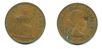 Великобритания 1 пенни 1962 Елизавета II (1952-2022) KM 897, Spink 4157 бронза 4383-734