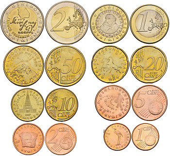 Словения евронабор из 8 монет 2007 1, 2, 5, 10, 20, 50 евроцентов, 1 и 2 евро UNC N6-19