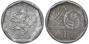Чехия 20 геллеров 1994 KM 2.1 алюминий 4124-615