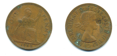 Великобритания 1 пенни 1962 Елизавета II (1952-2022) KM 897, Spink 4157 бронза 4383-734