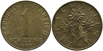 АВСТРИЯ 1 ШИЛЛИНГ 1977 KM 2886 алюминиевая бронза 33-422