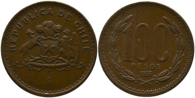 Чили 100 песо 1995 So KM 226.2, Schon 71 алюминиевая бронза 4544-1234