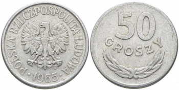 Польша 50 грошей 1965 MW KM 48.1, Parchimowicz 210b алюминий 4448-1112