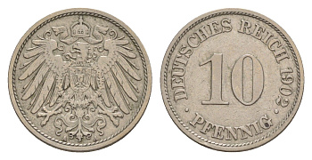Германия 10 пфеннигов 1902 A, Вильгельм II (1888-1918) KM 12, J. 13 медно-никель 4640-255