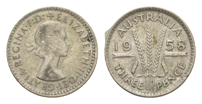 Австралия 3 пенса 1958 Елизавета II (1952-2022) KM 57 серебро 4649-1112