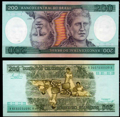 Бразилия 200 крузейро 1984 подпись 21, серия А 3607, Принцесса Изабела Pick 199 b бумага UNC (пресс) 2196-16-2-1
