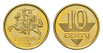 Литва 10 центов 1998 KM 106 никель латунь UNC 4164-122