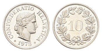 Швейцария 10 раппенов 1973 KM 27 медно-никель 4708-222