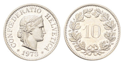 Швейцария 10 раппенов 1973 KM 27 медно-никель 4708-222