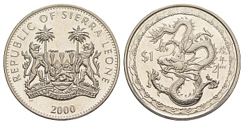 Сьерра-Леоне 1 доллар 2000 Китай 2000 – Год дракона KM 142 медно-никель 1082-4-23