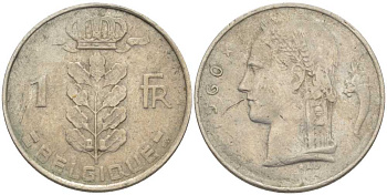 БЕЛЬГИЯ 1 ФРАНК 1960 BELGIQUE, БОДУЭН I (1951-1993) KM 142.1 медно-никель 119-451